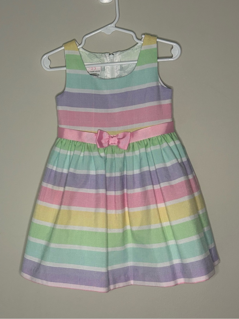 Pastel Striped Girls' Dress with Pink Bow 2T
